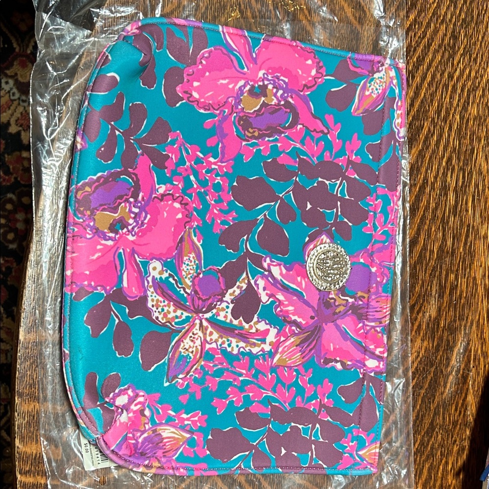 Floral Teal and Pink Neoprene Pouch.